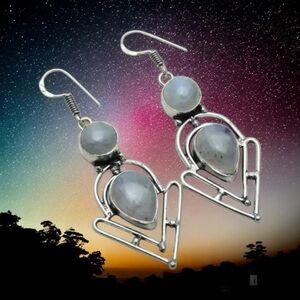 Genuine Rainbow Moonstone Earrings 925 Silver